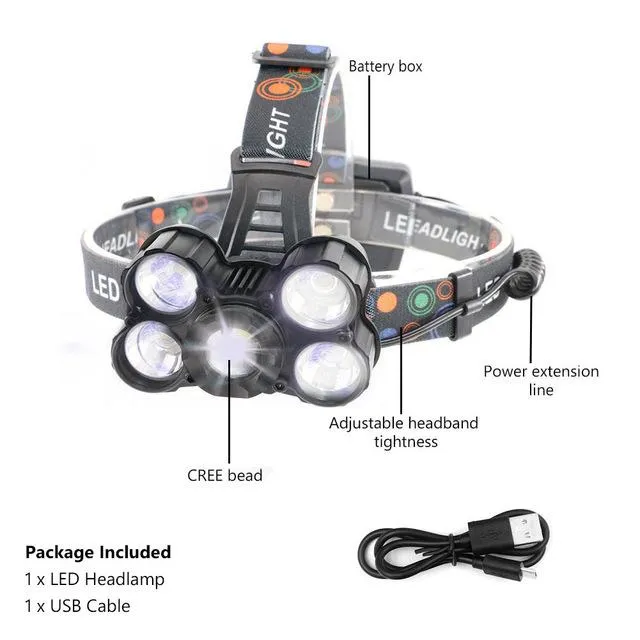 3200LM IPX4 Led Head Lamp CREE XML 5*T6 led headlamp Lantern Torch lamp Night Fishing Light Headlamps Headlight 3*18650 Battery