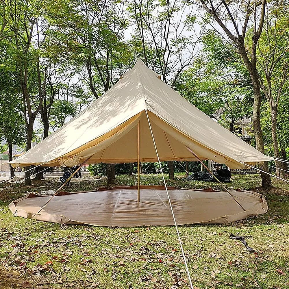 3/4/5/6m Camping Bell Tent 4-Season Heavy Duty Family Tent Outdoor Hiking Hunting Yurt Tent with Zipped Groundsheet and Chimney, Khaki