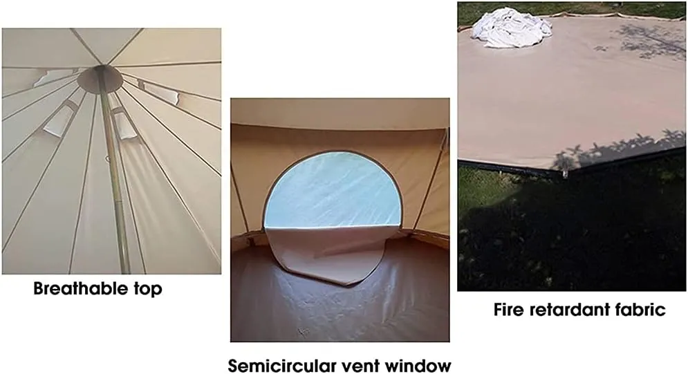3/4/5/6m Camping Bell Tent 4-Season Heavy Duty Family Tent Outdoor Hiking Hunting Yurt Tent with Zipped Groundsheet and Chimney, Khaki