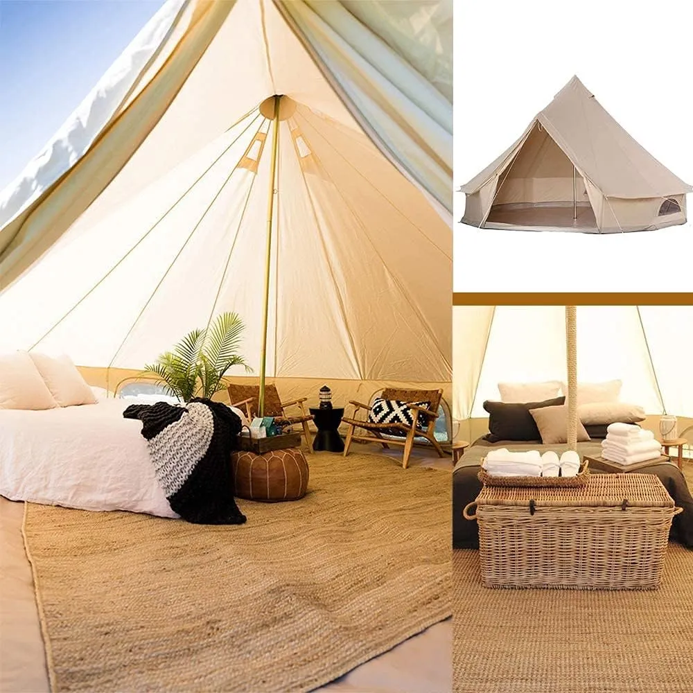 3/4/5/6m Camping Bell Tent 4-Season Heavy Duty Family Tent Outdoor Hiking Hunting Yurt Tent with Zipped Groundsheet and Chimney, Khaki