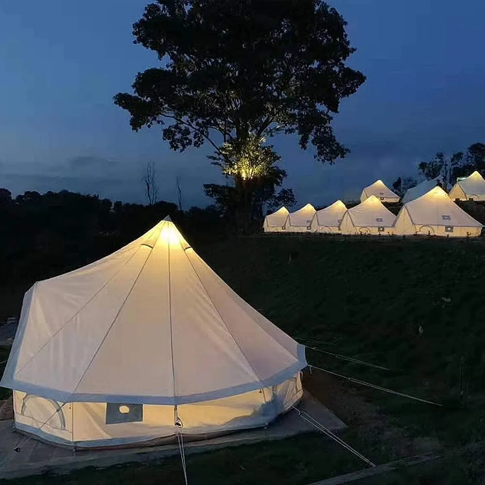 3/4/5/6m Camping Bell Tent 4-Season Heavy Duty Family Tent Outdoor Hiking Hunting Yurt Tent with Zipped Groundsheet and Chimney, Khaki