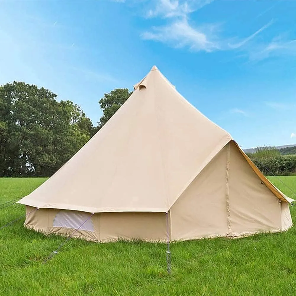 3/4/5/6m Camping Bell Tent 4-Season Heavy Duty Family Tent Outdoor Hiking Hunting Yurt Tent with Zipped Groundsheet and Chimney, Khaki