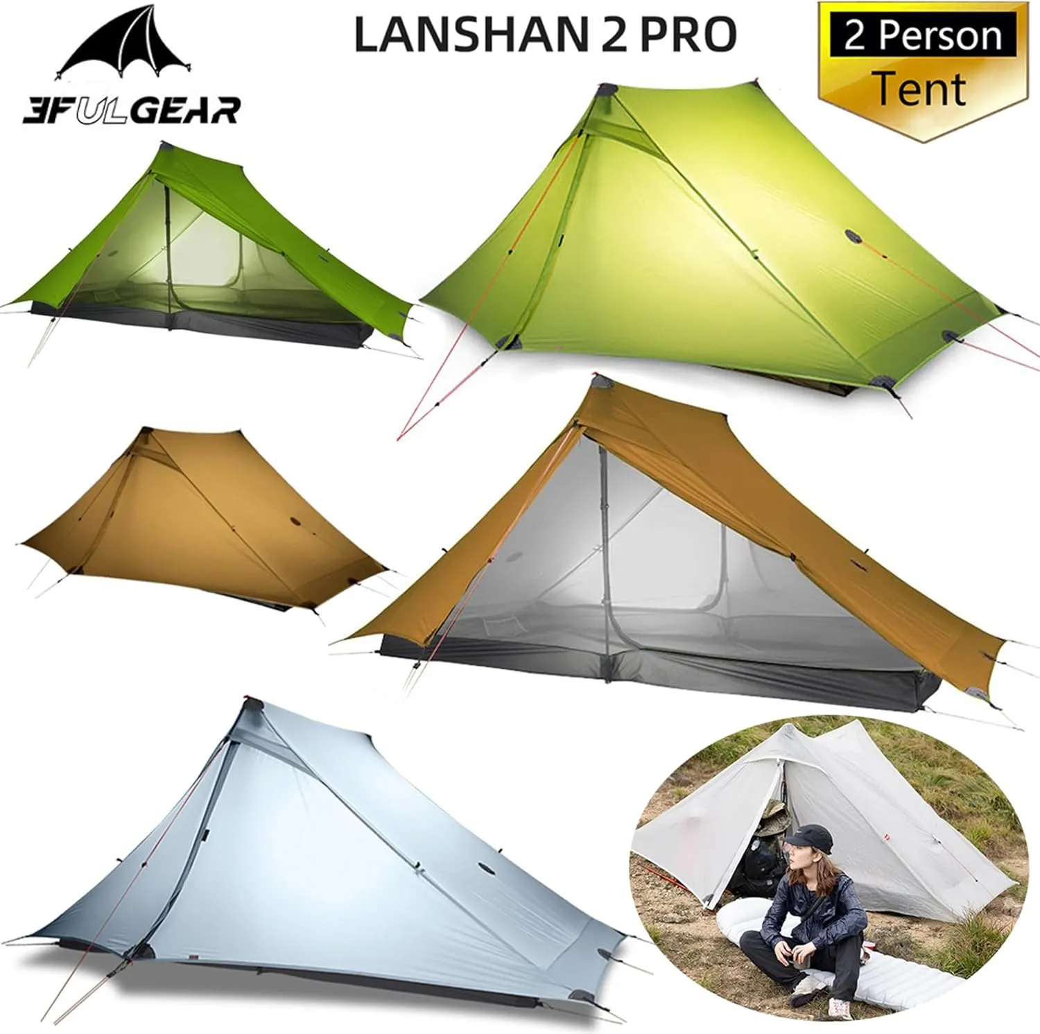 3F UL Gear Lanshan Pro Ultralight Tent 3-Season Camping Tent, Ideal for Camping in The Garden,Outdoor Lightweight Camping Shelter and Hiking Tent