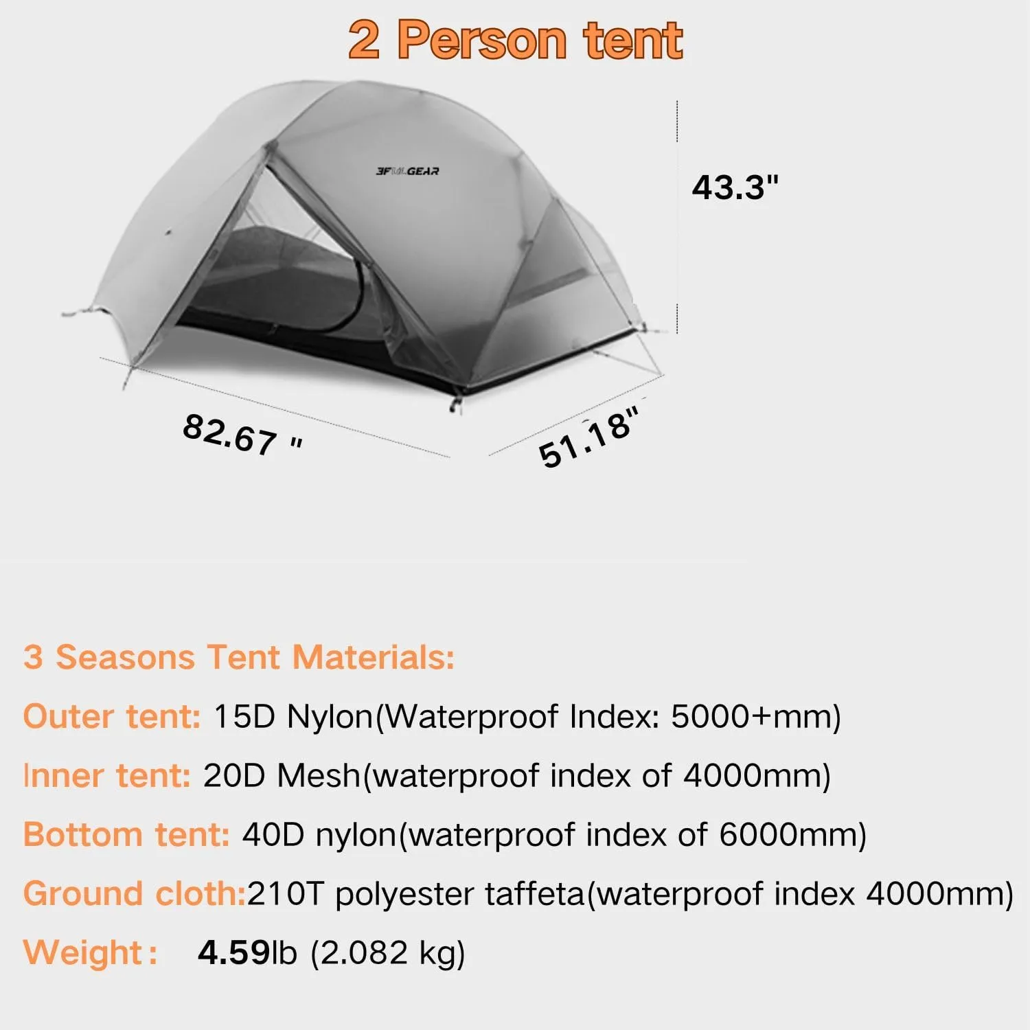 3F UL Gear Waterproof 1/2Person Camping Tent, Windproof Outdoor 3/4Seasons Tent, Portable Camping & Hiking Tent Shelter for Backpacking