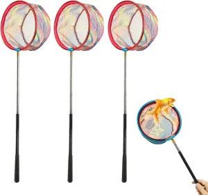 3pcs Fishing Net with Handle, Stainless Steel Extendable from 16'' to 58'' Kids Landing Nets for Fishing, Detachable Fishing Landing Net Carp Landing Net for Fishing Shrimp Crab Bug Insect Butterfly