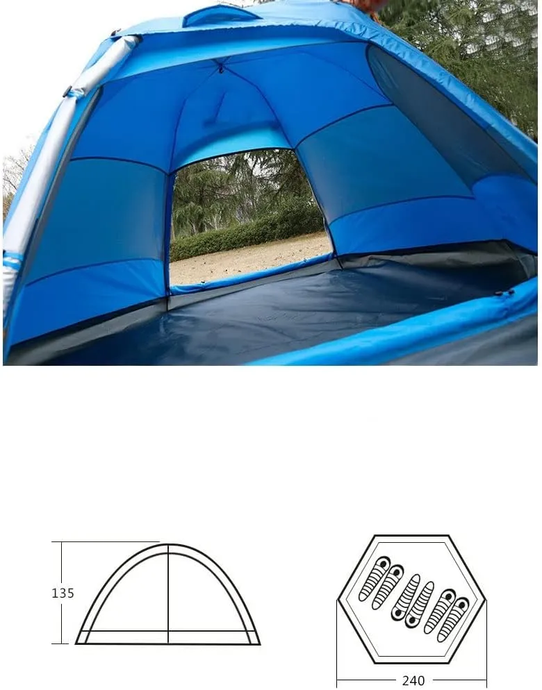 4-5 Person Camping Tent – Double-Layer Automatic Speed Open Sun Hex Tent – Lightweight Outdoor Tent for Backpacking Hiking or Beach Outdoors (Orange)