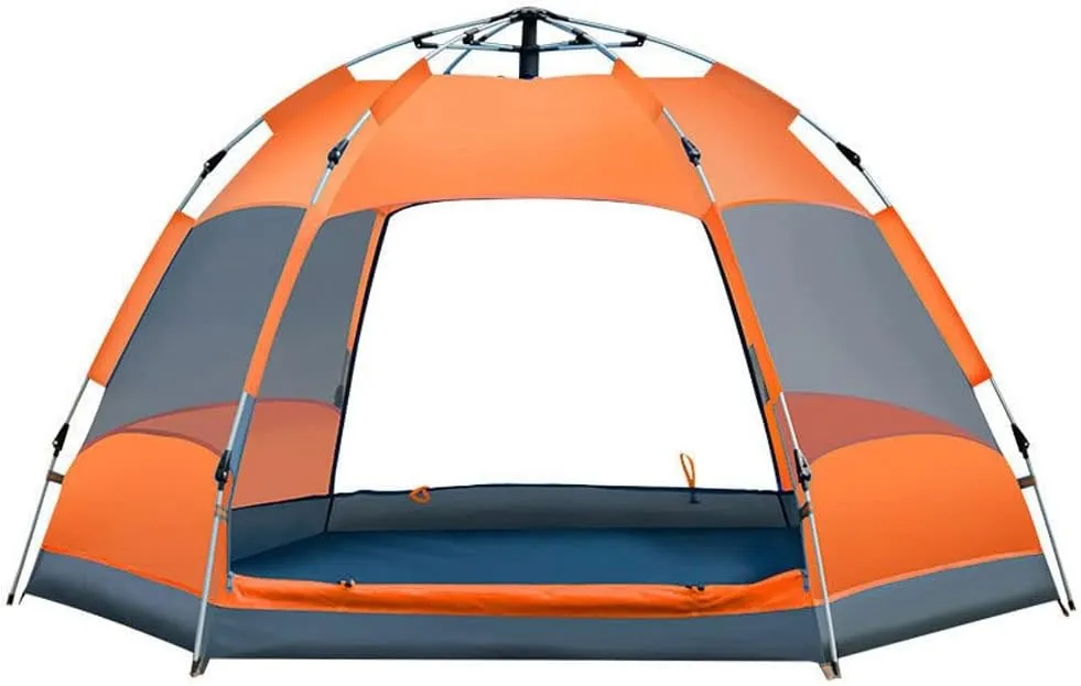 4-5 Person Camping Tent – Double-Layer Automatic Speed Open Sun Hex Tent – Lightweight Outdoor Tent for Backpacking Hiking or Beach Outdoors (Orange)