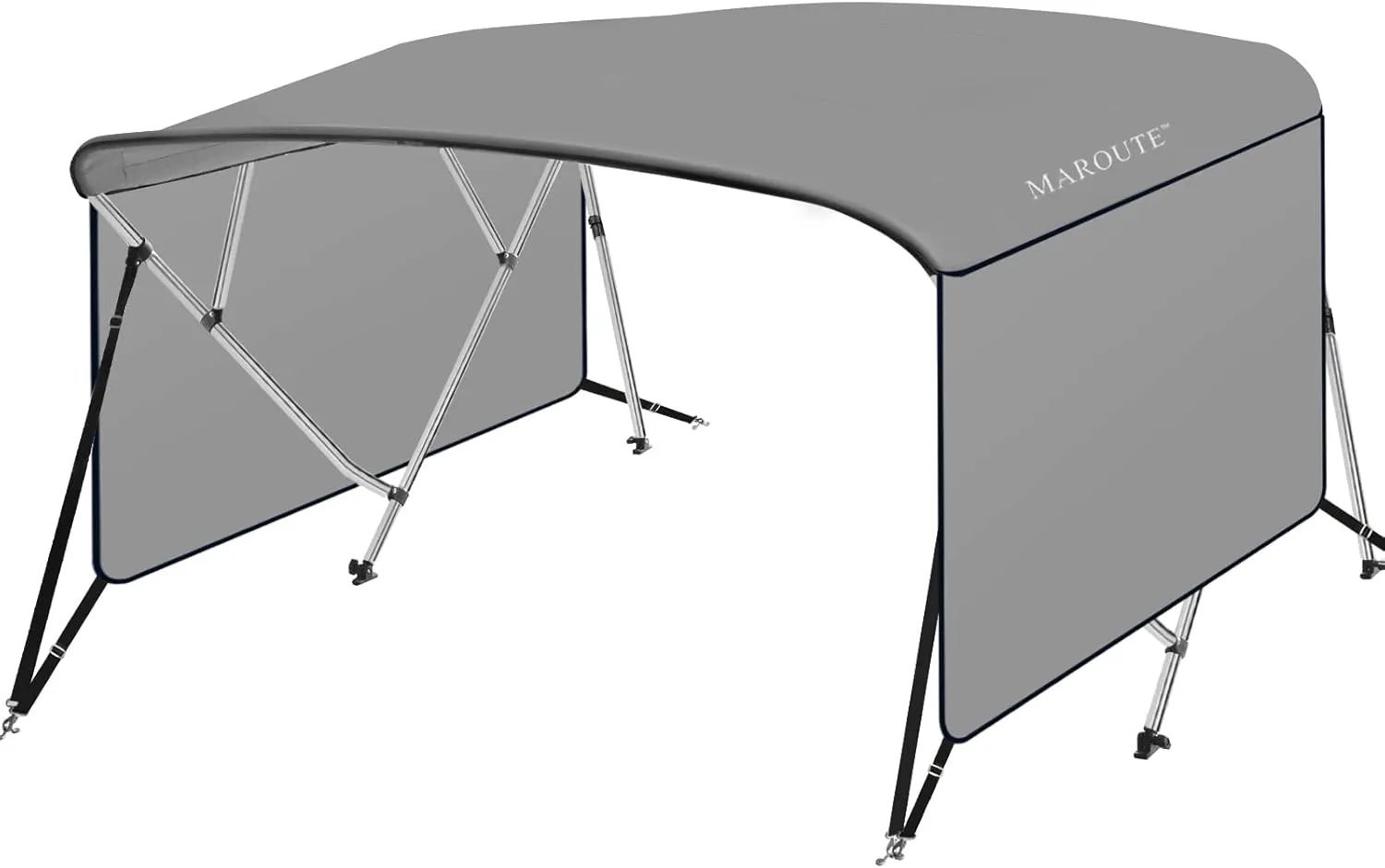 4 Bow Bimini Tops for Boat Cover with 1” Aluminum Alloy Frame, Include 2 Straps, 2 Adjustable Rear Support Pole, Zippered Storage Boot, PU Coating Canvas（8'L x 54" H x 91"-96" W ，Gray ）