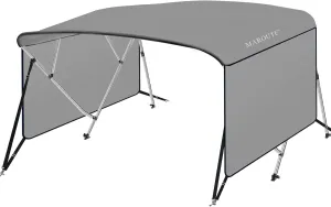 4 Bow Bimini Tops for Boat Cover with 1” Aluminum Alloy Frame, Include 2 Straps, 2 Adjustable Rear Support Pole, Zippered Storage Boot, PU Coating Canvas（8'L x 54" H x 91"-96" W ，Gray ）