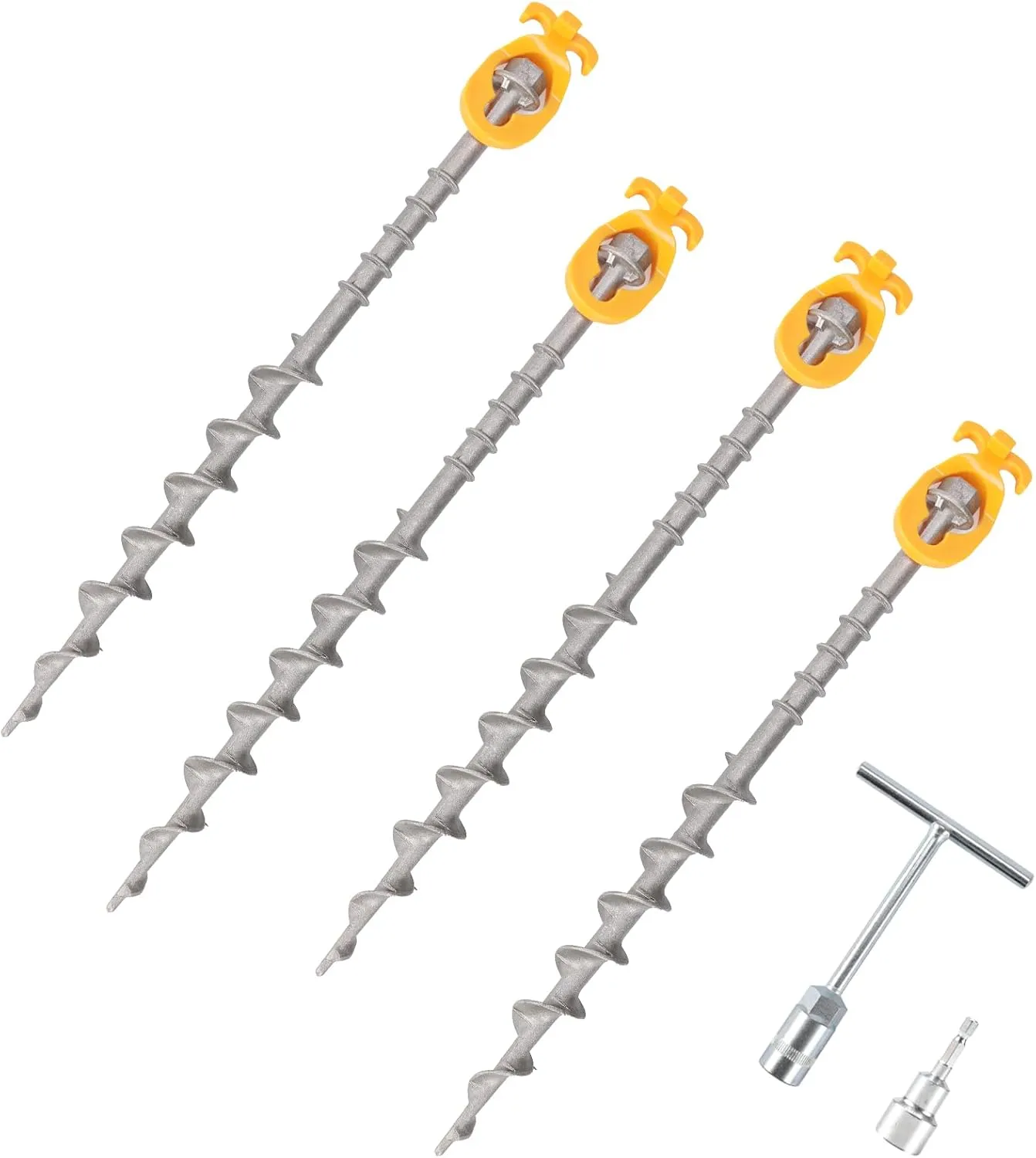 4 Pcs Non-Rust Cast Aluminum Screw in Tent Stakes, Ideal for Camping, Trampolines, Sheds, Backyard, Swing Sets 14 Inch - Silver