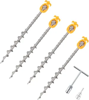 4 Pcs Non-Rust Cast Aluminum Screw in Tent Stakes, Ideal for Camping, Trampolines, Sheds, Backyard, Swing Sets 14 Inch - Silver