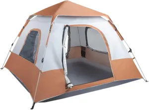 4-Person Family Camping Tent, Outdoor Tent, Easy to Build Waterproof Tent, Suitable for Camping, Backpacking, Hiking, Outdoor Travel, Brown, Size: 240 * 240 * 150cm