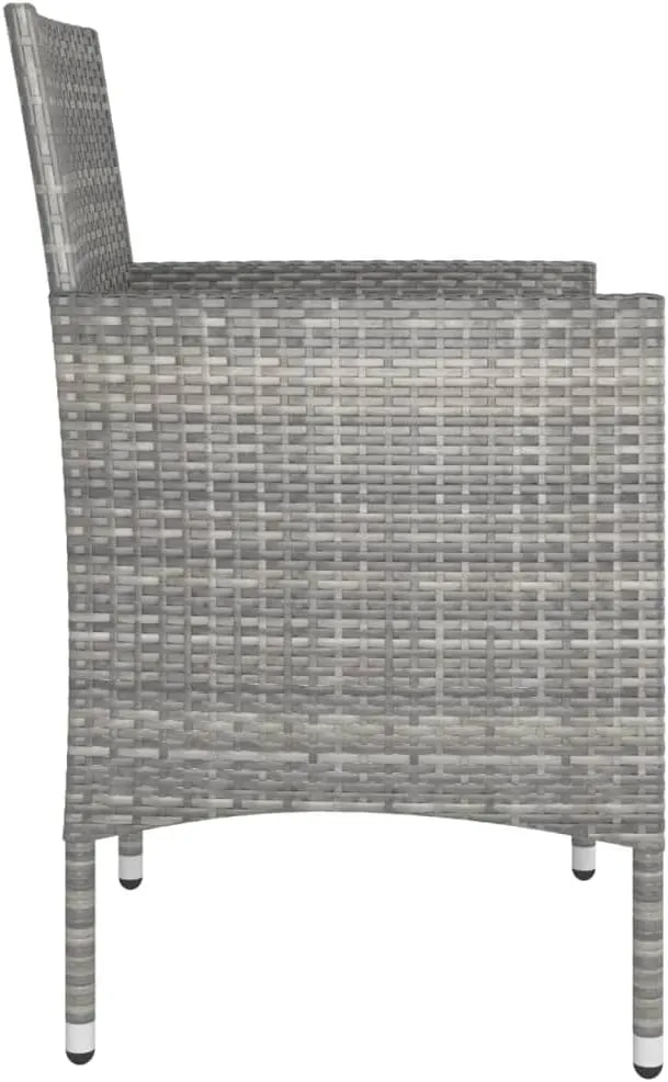 4-Piece Patio Chair and Stool Set Gray PE Rattan Outdoor Furniture, Steel Frame Lounge Chairs with Cream Cushions for Backyard Garden Poolside