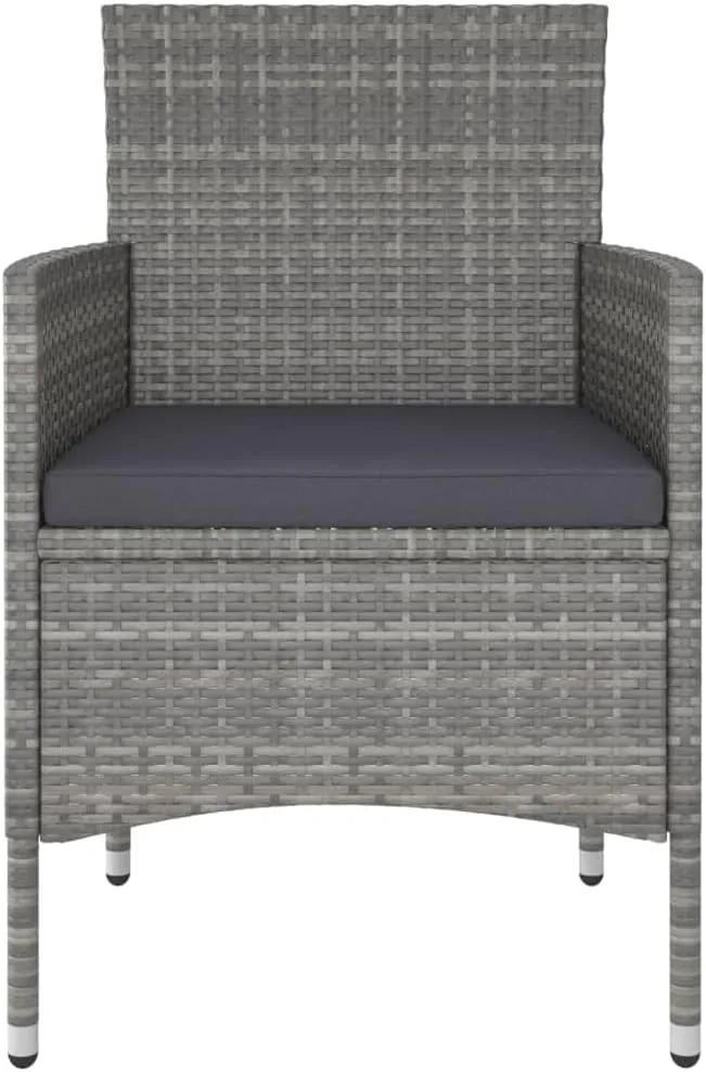 4-Piece Patio Chair and Stool Set Gray PE Rattan Outdoor Furniture, Steel Frame Lounge Chairs with Cream Cushions for Backyard Garden Poolside