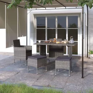 4-Piece Patio Chair and Stool Set Gray PE Rattan Outdoor Furniture, Steel Frame Lounge Chairs with Cream Cushions for Backyard Garden Poolside