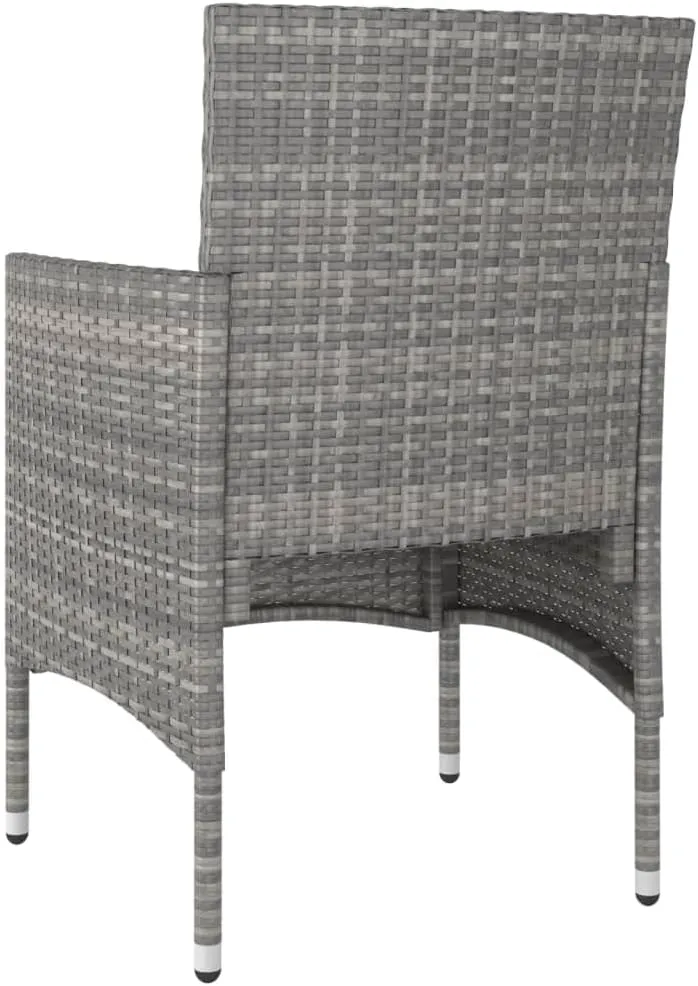 4-Piece Patio Chair and Stool Set Gray PE Rattan Outdoor Furniture, Steel Frame Lounge Chairs with Cream Cushions for Backyard Garden Poolside