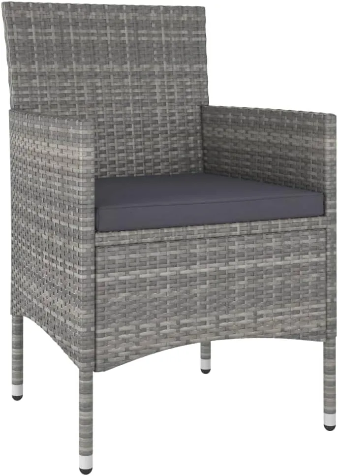 4-Piece Patio Chair and Stool Set Gray PE Rattan Outdoor Furniture, Steel Frame Lounge Chairs with Cream Cushions for Backyard Garden Poolside