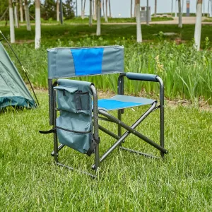 400LBS Folding Outdoor Chair with Side Table & Storage Pockets, Lightweight Aluminum Oversized Camping Chair for Fishing - Padded Seat/Armrests & Weather-Resistant Oxford Fabric (1, Blue Grey)