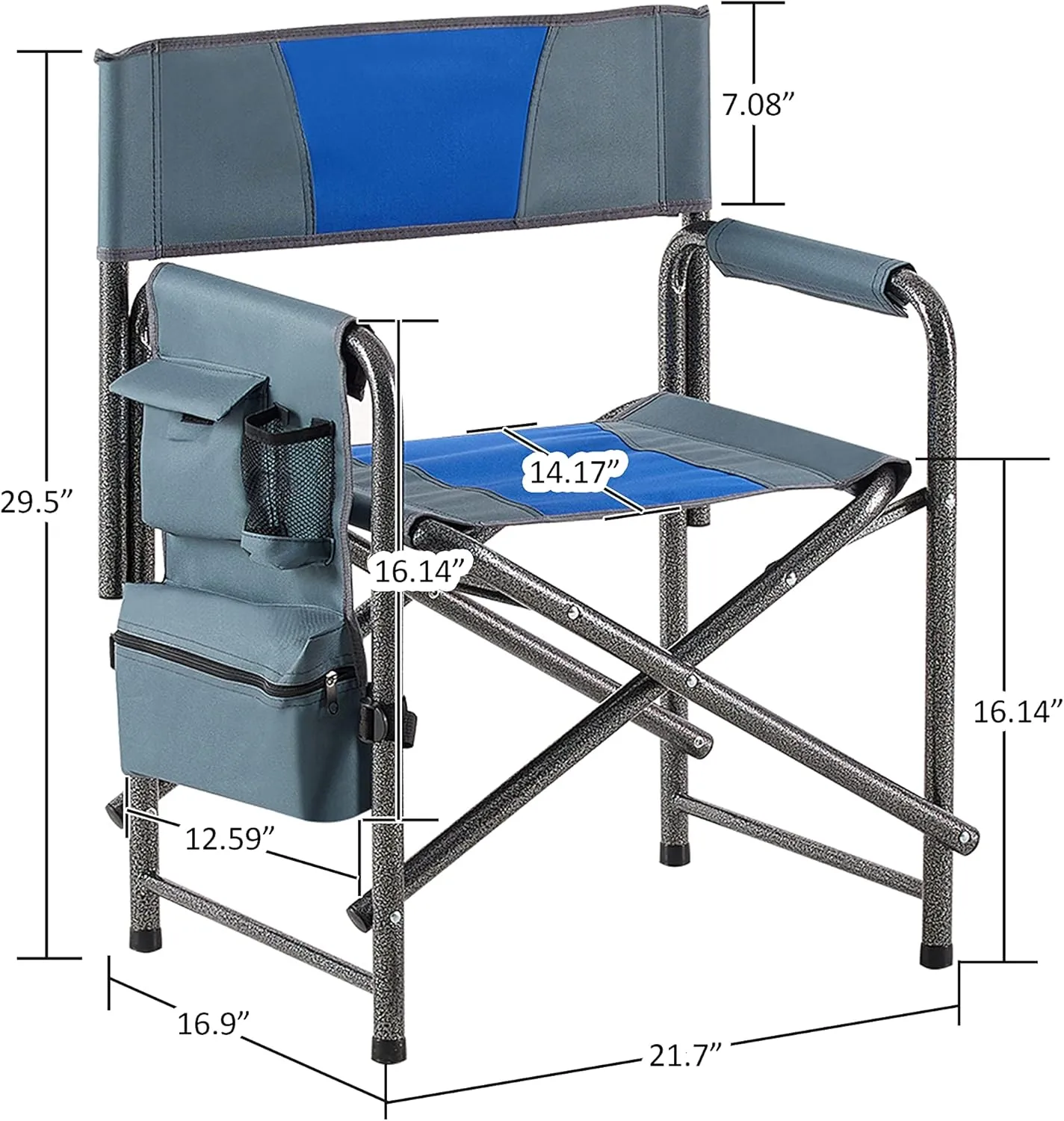 400LBS Folding Outdoor Chair with Side Table & Storage Pockets, Lightweight Aluminum Oversized Camping Chair for Fishing - Padded Seat/Armrests & Weather-Resistant Oxford Fabric (1, Blue Grey)
