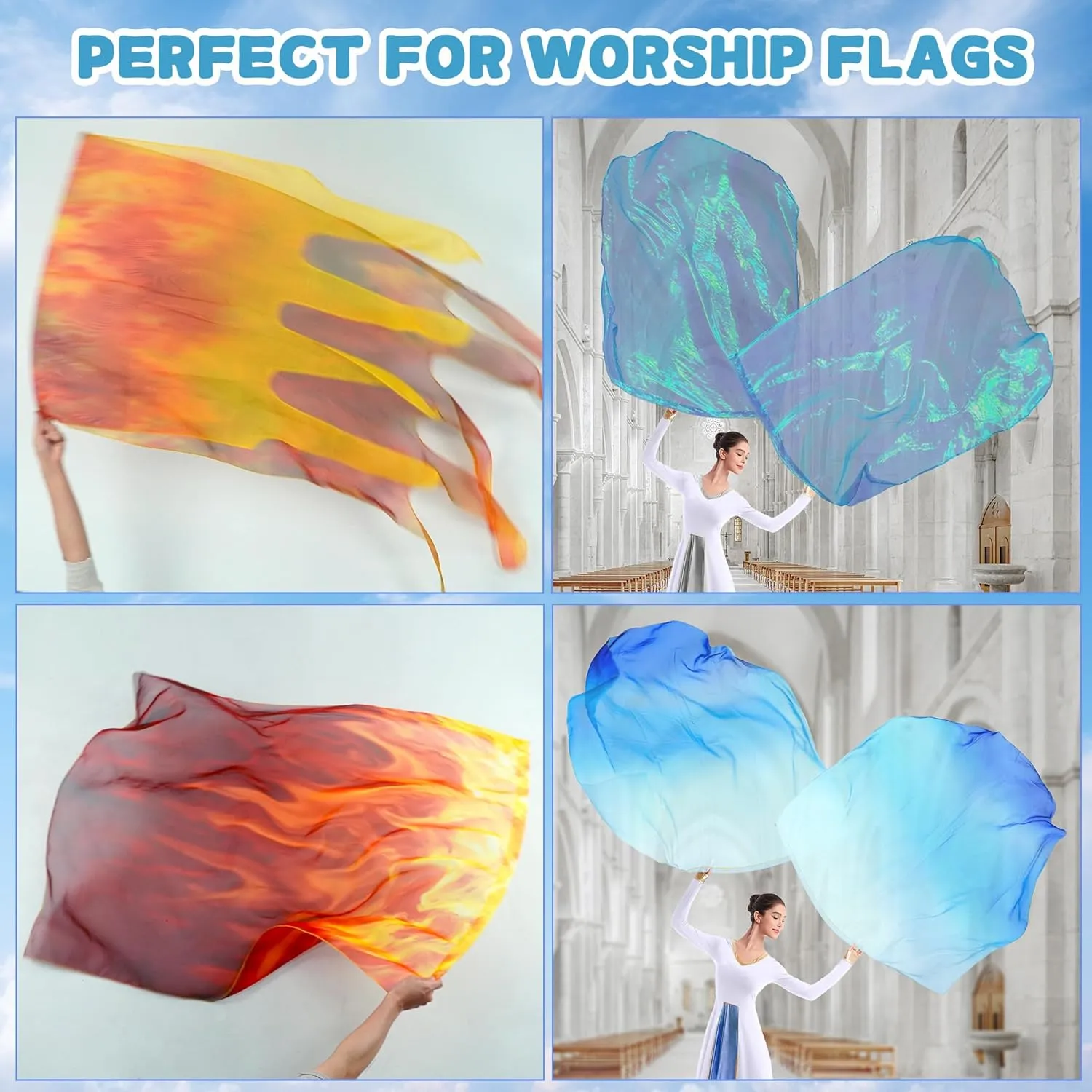 43.31" Fiberglass Flexible Rods for Worship Flags, Flexi Rod for Praise Dance Flags, Flexible Flag Pole, 20Pack