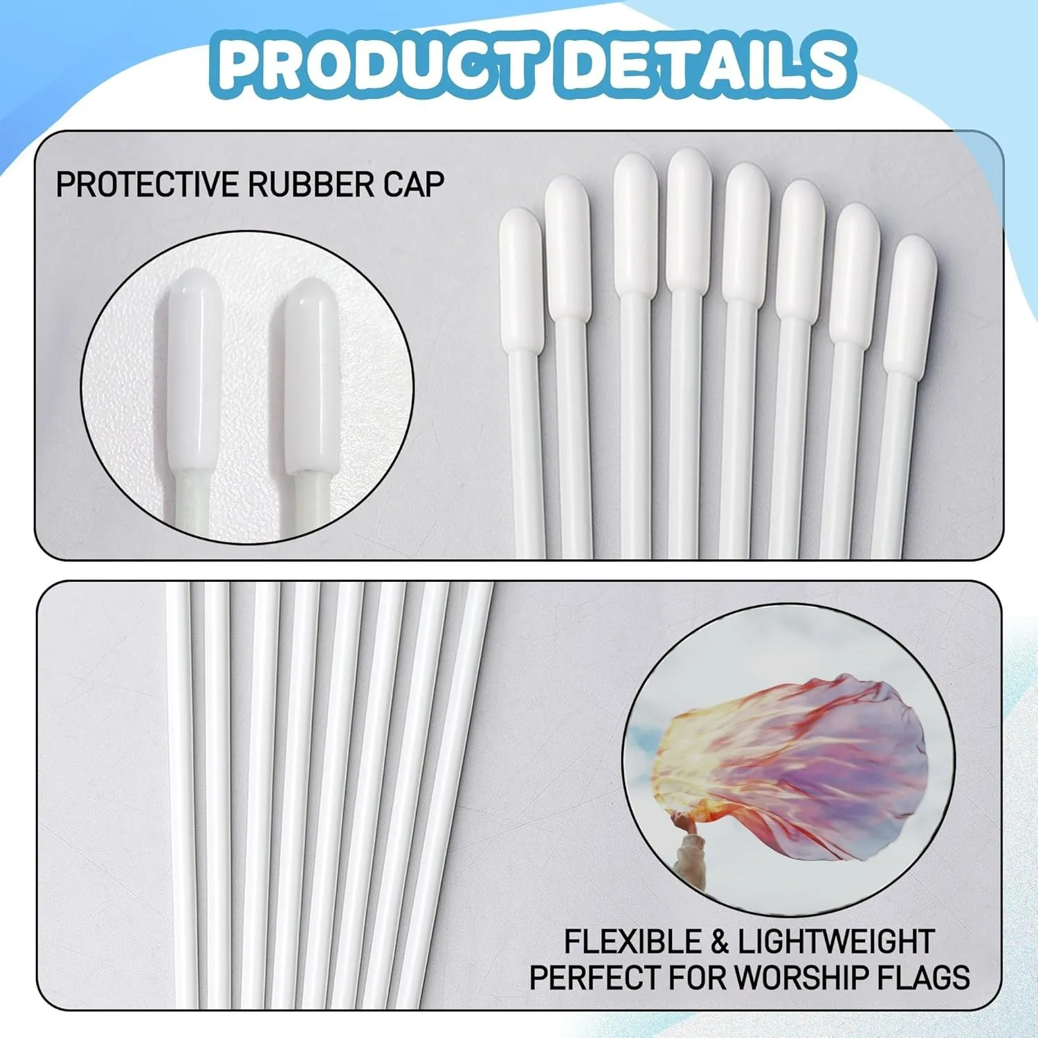 43.31" Fiberglass Flexible Rods for Worship Flags, Flexi Rod for Praise Dance Flags, Flexible Flag Pole, 20Pack