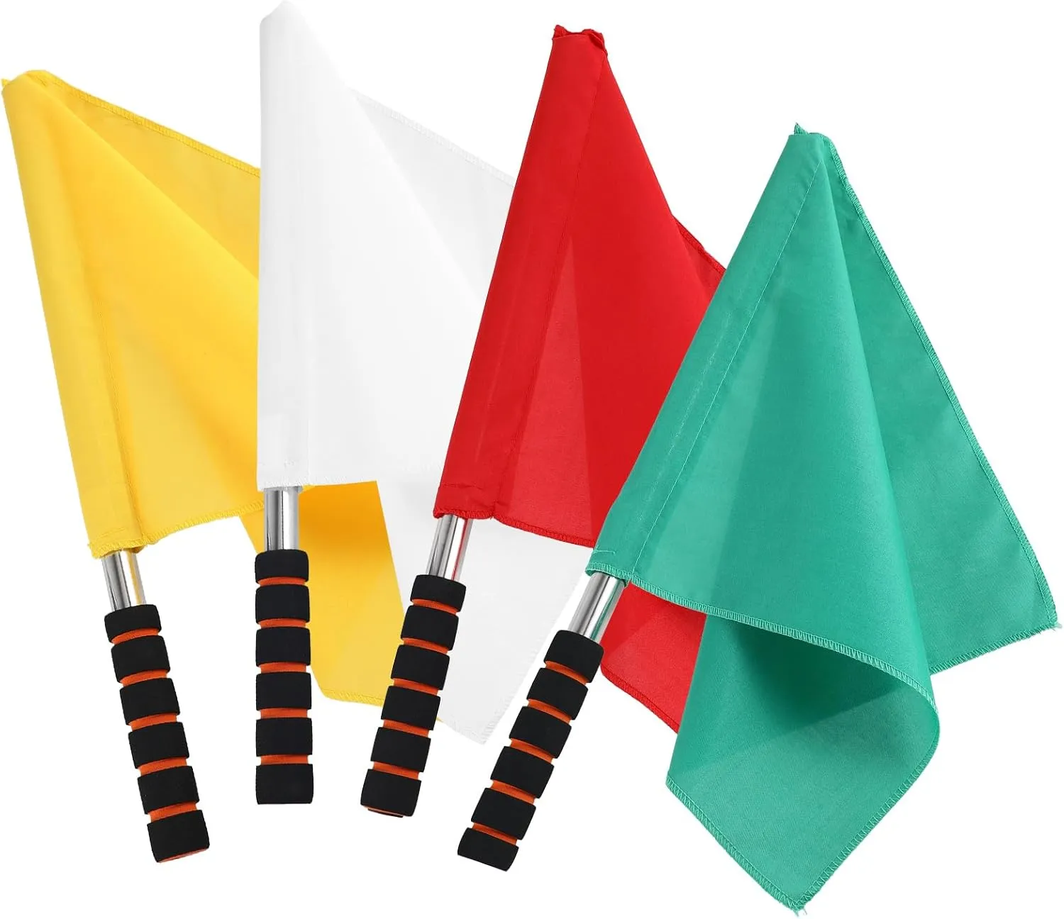 4Pcs Referee Flag Sports,Linesman Signal Flags Training Sports Flags with Sponge Handle Stainless Steel Pole for Soccer Volleyball Basketball Football Competition (Yellow, Red, Green, White)