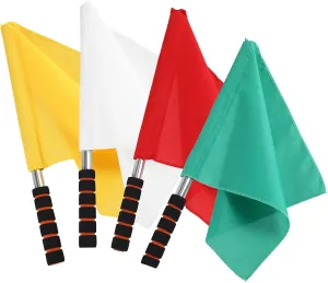 4Pcs Referee Flag Sports,Linesman Signal Flags Training Sports Flags with Sponge Handle Stainless Steel Pole for Soccer Volleyball Basketball Football Competition (Yellow, Red, Green, White)