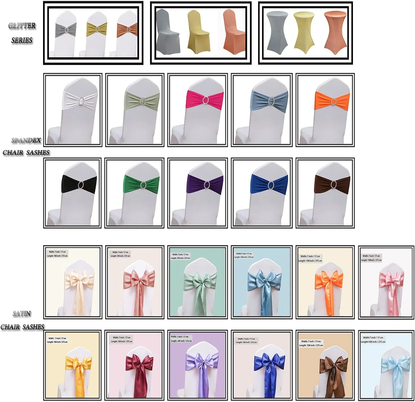 50 Pack Spandex Brown Chair Sashes for Wedding Decorations, Premium Stretch Chair Bows Bands with Buckle Slider Chair Ties Sashes for Folding Chairs Baby Shower Decor