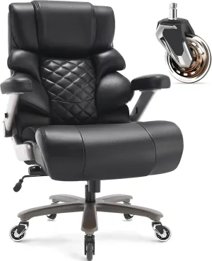 500lbs Big and Tall Office Chair-Large Computer Chair with Adjustable Lumbar Support 3D Flip Arms Plus Size Wheels, High Back Executive Desk Chair, Heavy Duty Metal Base, Thick Padded Wide Seat