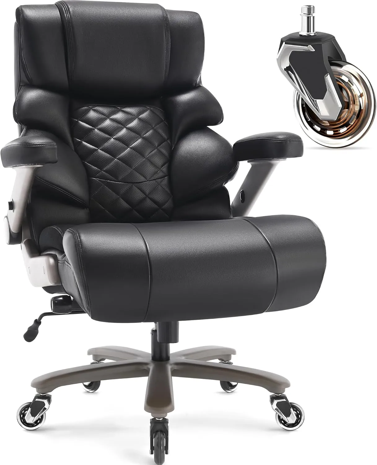 500lbs Big and Tall Office Chair-Large Computer Chair with Adjustable Lumbar Support 3D Flip Arms Plus Size Wheels, High Back Executive Desk Chair, Heavy Duty Metal Base, Thick Padded Wide Seat