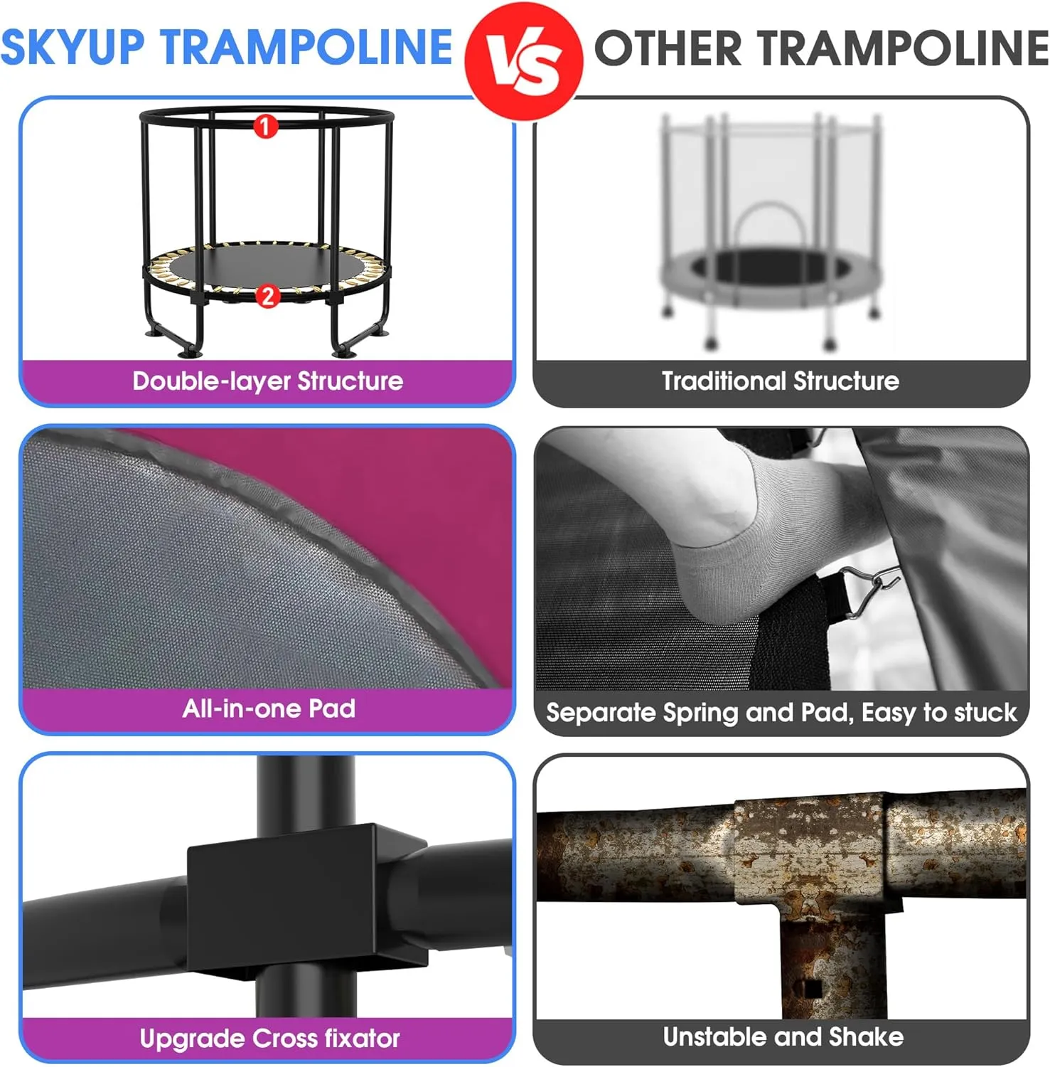 54"/60''/66" Mini Trampoline for Kids Ages 3 , 400LBS No-Gap Toddler Trampoline with Net, Swing, Adjustable Gymnastics Bars, Basketball Hoop, Indoor/Outdoor Trampoline, Boys & Girls Gifts Toys