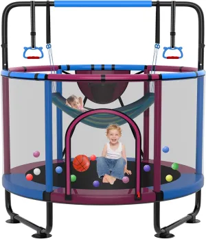 54"/60''/66" Mini Trampoline for Kids Ages 3 , 400LBS No-Gap Toddler Trampoline with Net, Swing, Adjustable Gymnastics Bars, Basketball Hoop, Indoor/Outdoor Trampoline, Boys & Girls Gifts Toys