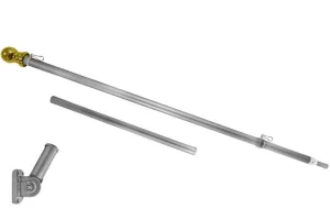 5ft Spinning Stabilizer Flag Pole & Adjustable Bracket Kit (Silver)