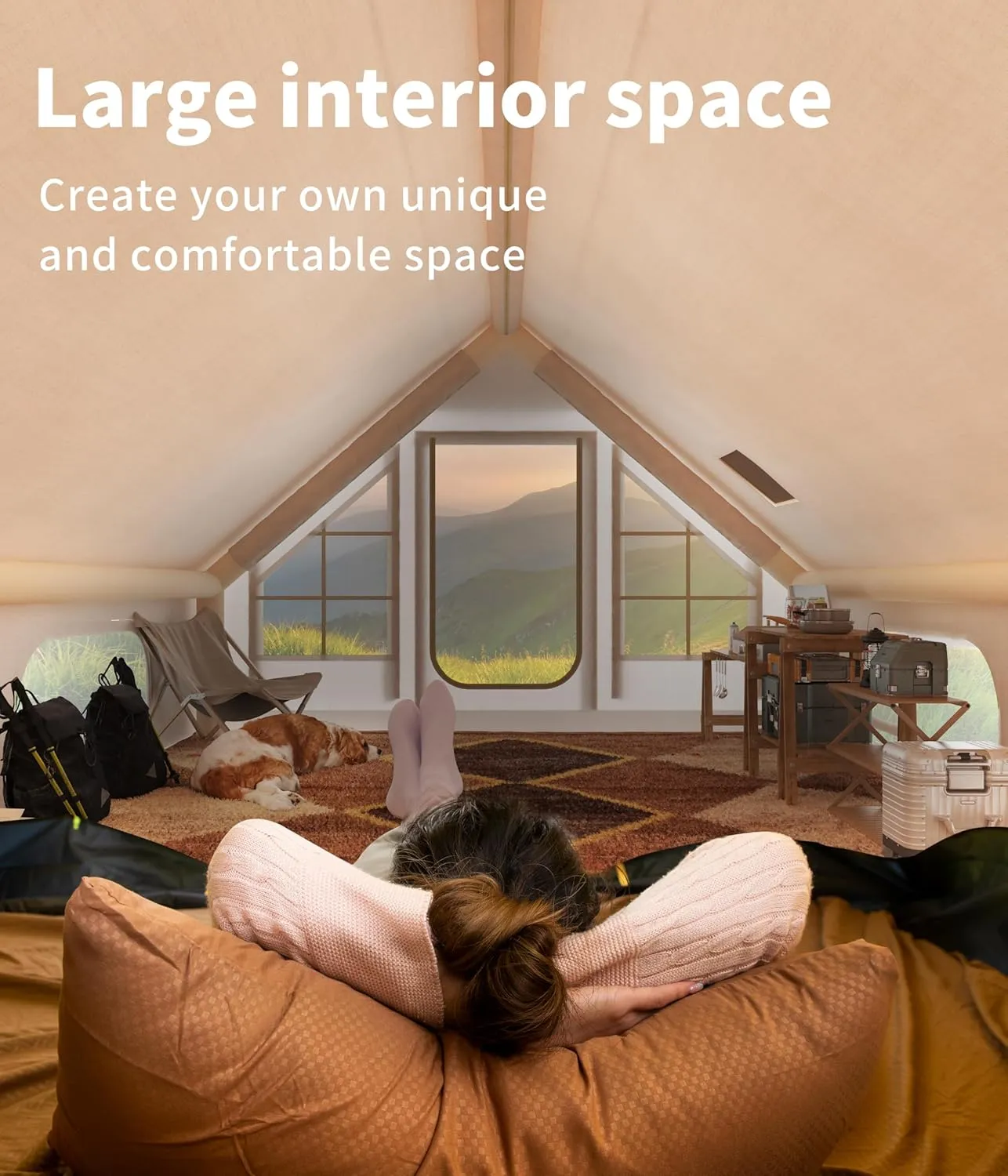 6-8 Person Inflatable Camping Tent, Large Inflatable Tent House with Air Pump, Quick Assembly Luxury Camping Tent, Waterproof Oxford Fabric Suitable for All Seasons.