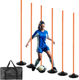 6 Pcs 5FT Adjustable Agility Training Poles for Soccer,Basketball, Football, Horse,Dog-Speed and Agility Training Equipment Sports Training Poles with Rubber Bases and Bag（Orange）