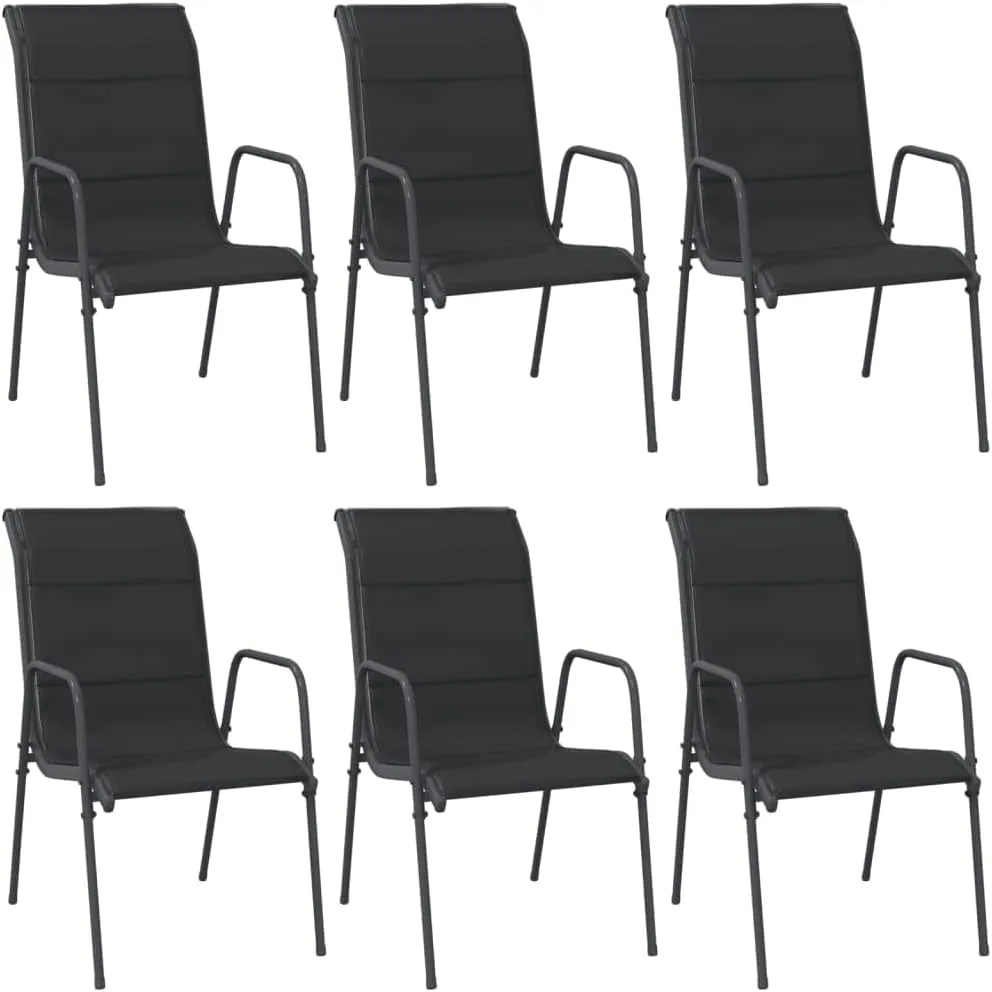6-Piece Black Steel Textilene Patio Chairs Set Outdoor Furniture with Padded Seating for Dining, Camping, Beach and Backyard (Assembly Required)