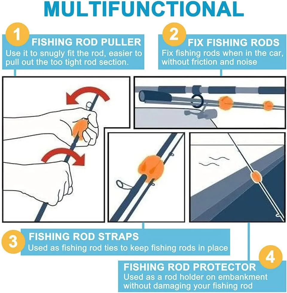 6Pcs Fishing Rod Holder Straps, Silicone Rubber Fly Fishing Rod Clips, Portable Pole Fixing Clamps for Boat Kayak Tackle Accessories