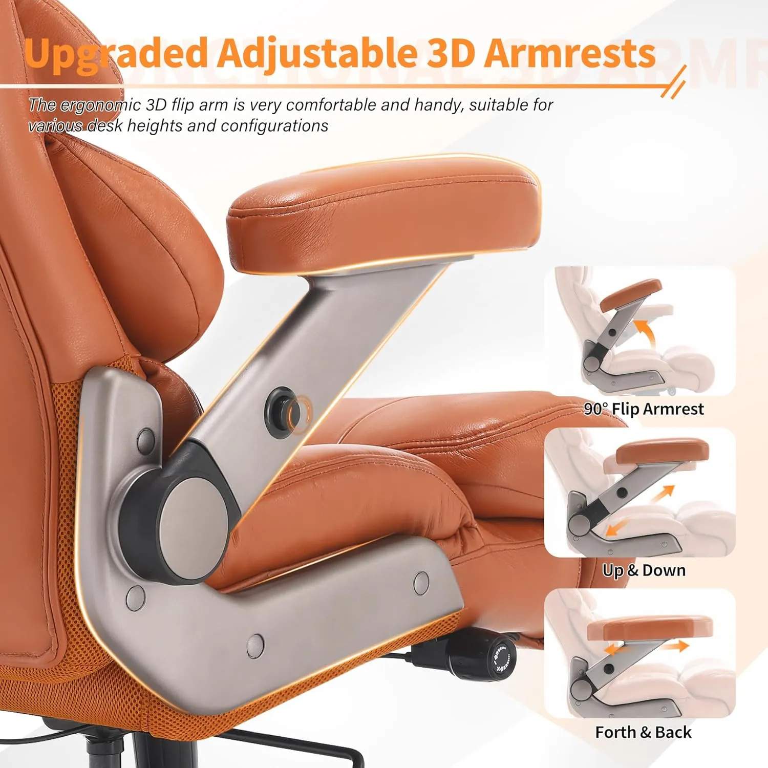700lbs Big and Tall Office Chair-Large Computer Chair with Adjustable Lumbar Support 3D Flip Arms Plus Size Wheels, High Back Executive Desk Chair, Heavy Duty Metal Base, Thick Padded Wide Seat