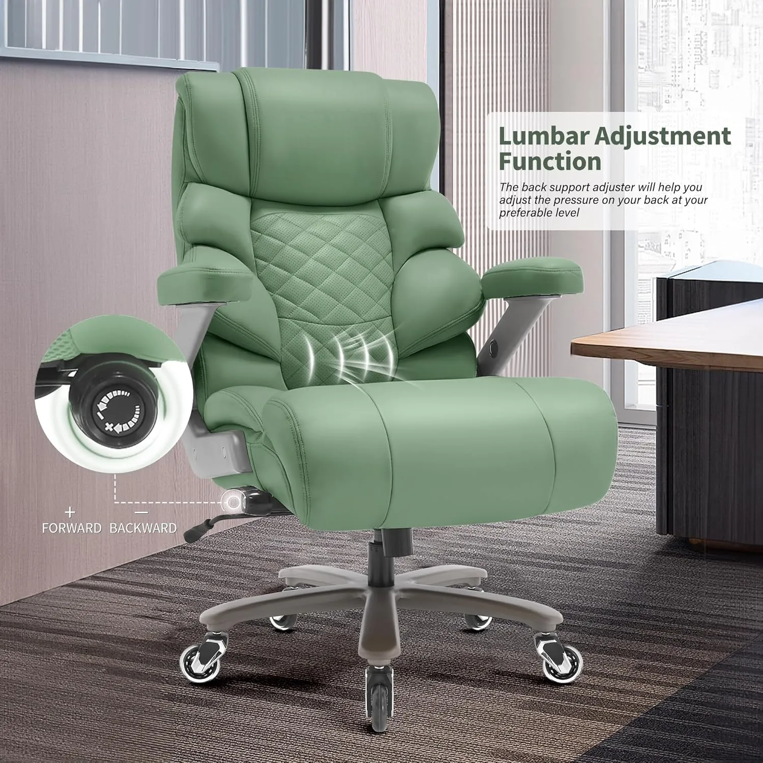 700lbs Big and Tall Office Chair-Large Computer Chair with Adjustable Lumbar Support 3D Flip Arms Plus Size Wheels, High Back Executive Desk Chair, Heavy Duty Metal Base, Thick Padded Wide Seat