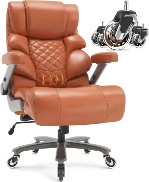 700lbs Big and Tall Office Chair-Large Computer Chair with Adjustable Lumbar Support 3D Flip Arms Plus Size Wheels, High Back Executive Desk Chair, Heavy Duty Metal Base, Thick Padded Wide Seat