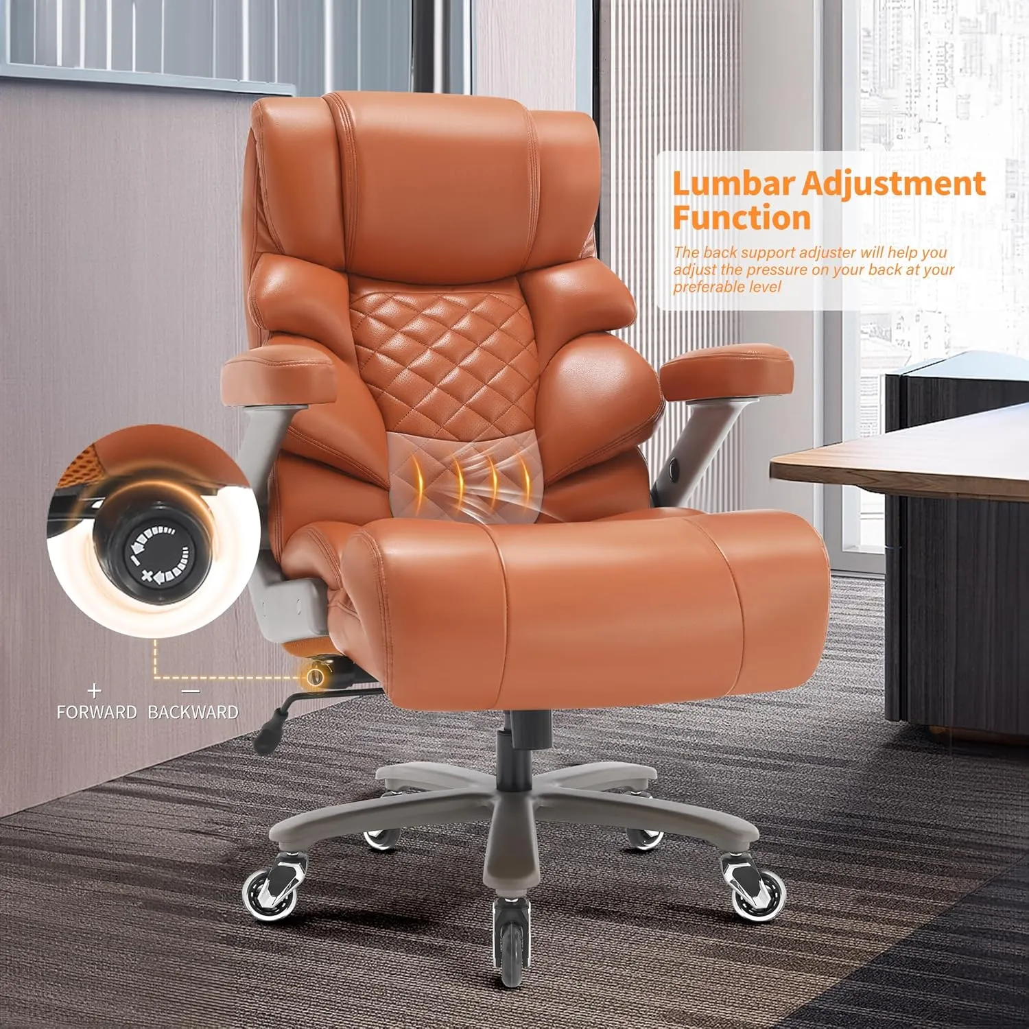 700lbs Big and Tall Office Chair-Large Computer Chair with Adjustable Lumbar Support 3D Flip Arms Plus Size Wheels, High Back Executive Desk Chair, Heavy Duty Metal Base, Thick Padded Wide Seat