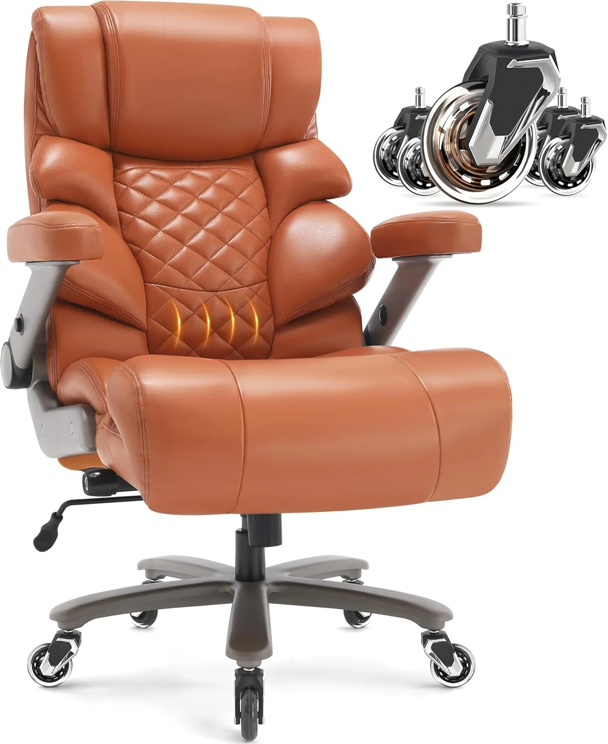 700lbs Big and Tall Office Chair-Large Computer Chair with Adjustable Lumbar Support 3D Flip Arms Plus Size Wheels, High Back Executive Desk Chair, Heavy Duty Metal Base, Thick Padded Wide Seat