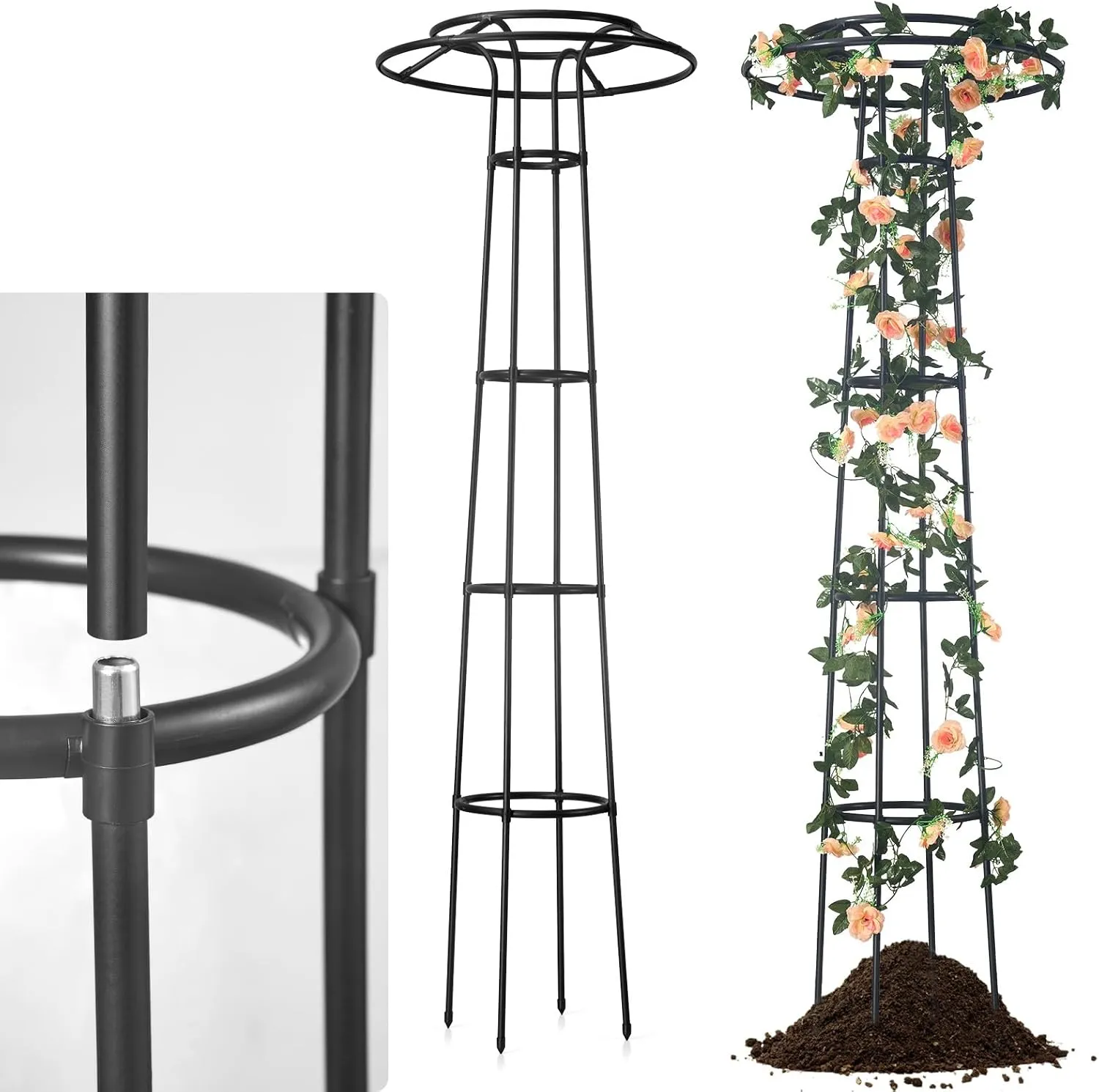 73in Metal Trellis for Climbing Plants, Heavy Duty Plant Support with 1in Steel Frame, Rust Proof Trellis for Tomatoes Cucumbers, No Tools Needed Snap Lock Design
