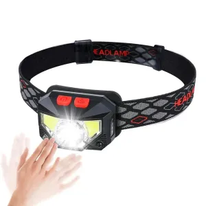 8 Modes Motion Sensor XPE COB LED Headlamp, USB Rechargeable, Waterproof, 180° Beam Angle, for Camping, Running, Fishing