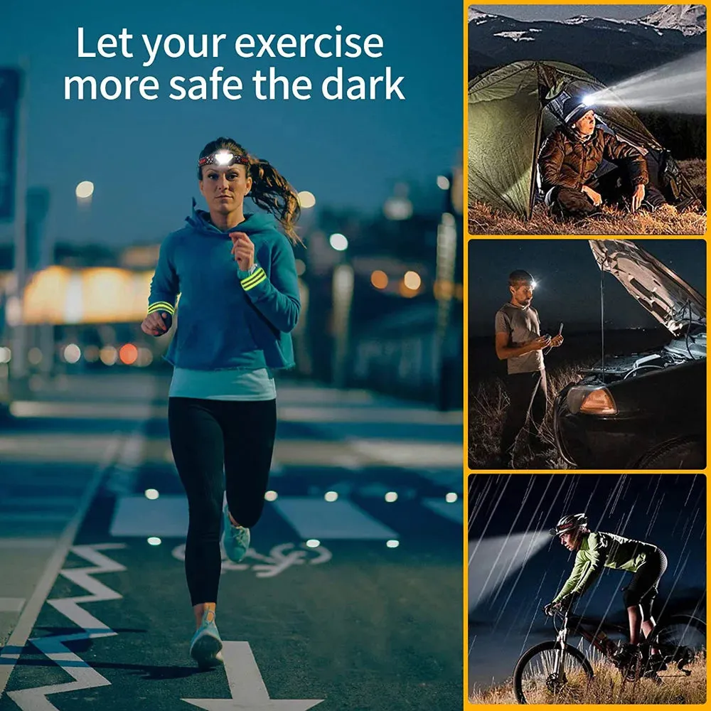 8 Modes Motion Sensor XPE COB LED Headlamp, USB Rechargeable, Waterproof, 180° Beam Angle, for Camping, Running, Fishing