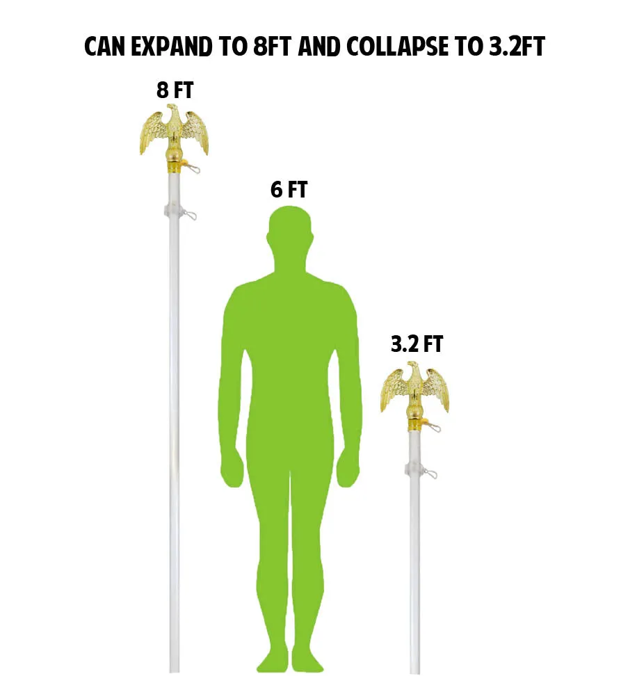 8ft Silver Flag Pole and Gold Base Kit (Eagle Top)