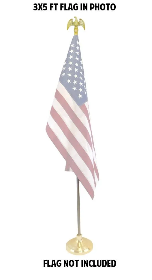 8ft Silver Flag Pole and Gold Base Kit (Eagle Top)