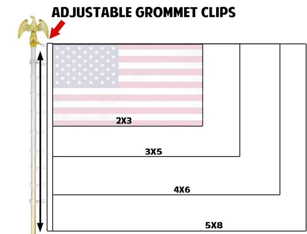 8ft Silver Flag Pole and Gold Base Kit (Eagle Top)