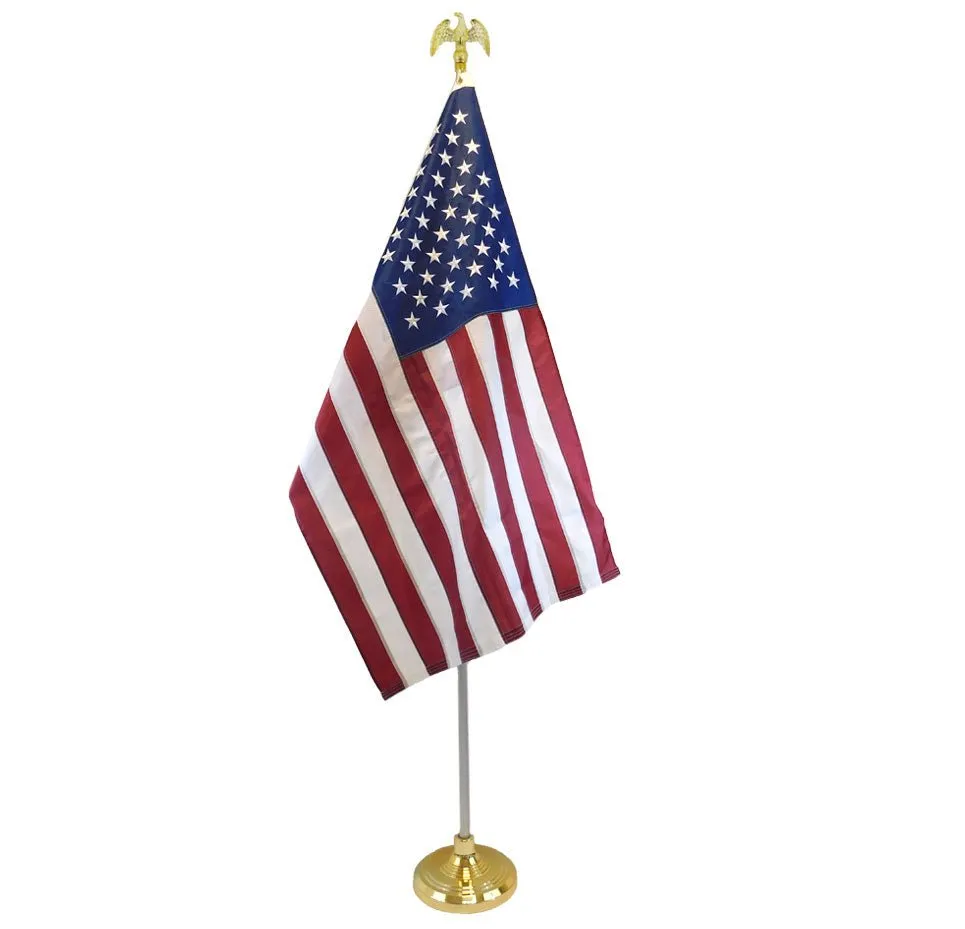 8ft Silver Indoor Pole and American Made USA Flag Kit