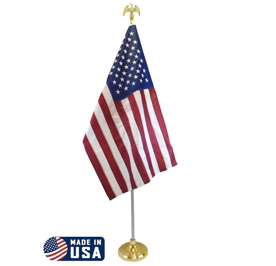 8ft Silver Indoor Pole and American Made USA Flag Kit
